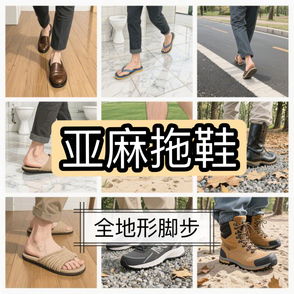 亚麻拖鞋 脚步